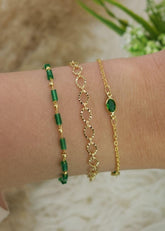 Dainty Chain Bracelet with Green Beads